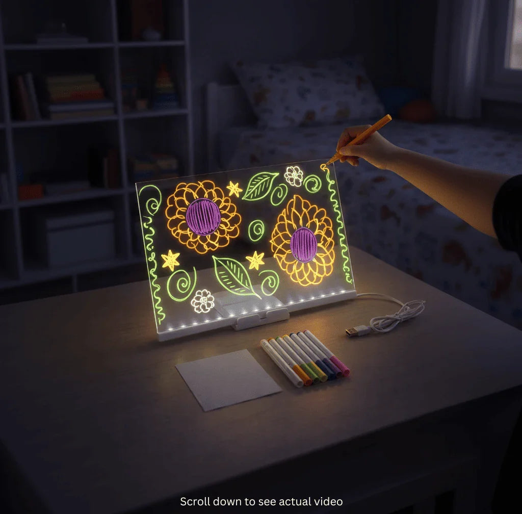Elite™ | Glowing Board - 15x15cm + 7 Colorful Markers
