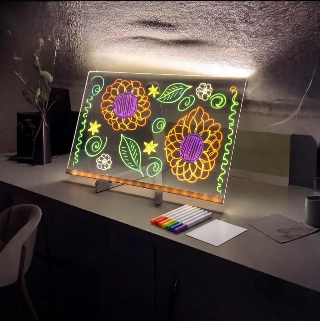 Elite™ | Glowing Board - 15x15cm + 7 Colorful Markers
